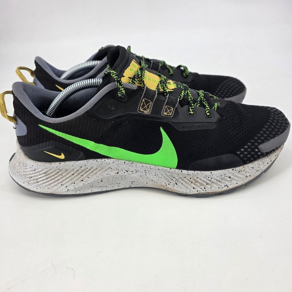 NIKE PEGASUS TRAIL 3 SNEAKERS MENS SIZE 12 BLACK NEON GREEN RUNNING SHOES SPECK